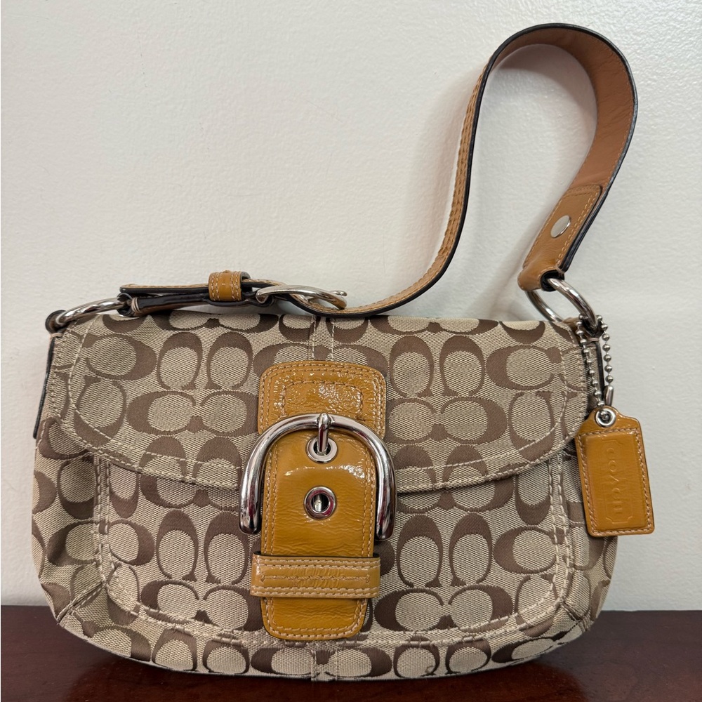 Coach F13113 brown & beige Signature Shoulder hobo Bag